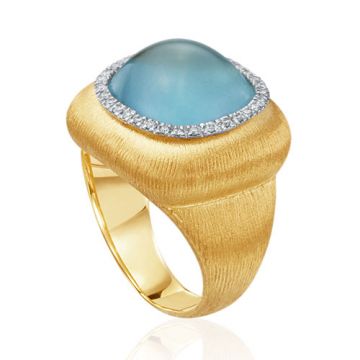 Mazza Co 18k White Gold Aquamarine and Diamond Florentine Ring