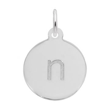 Rembrandt White Sterling Silver Petite Initial Disc - Lower Case Block N