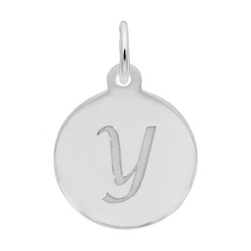 Rembrandt White Sterling Silver Petite Initial Disc - Script Y