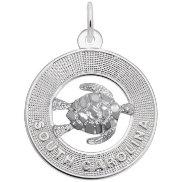 Rembrandt 14k White Gold South Carolina Ring W/Turtle Charm