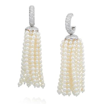 Gumuchian 18k White Gold Pearl & Diamond Tassel Earrings