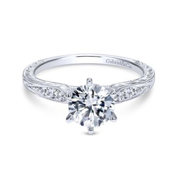 Gabriel & Co. 14k White Gold Victorian Straight Diamond Engagement Ring