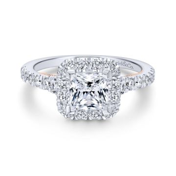 Gabriel & Co. Two Tone 14K Gold Blush Halo Diamond Engagement Ring