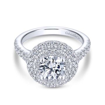 Gabriel & Co. 14k White Gold Rosette Double Halo Engagement Ring
