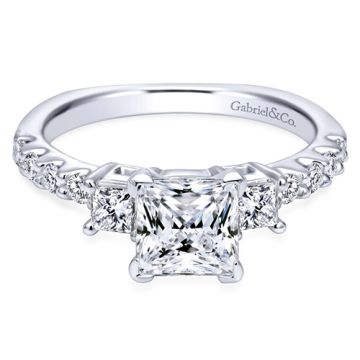 Gabriel & Co. 14k White Gold Contemporary 3 Stone Diamond Engagement Ring
