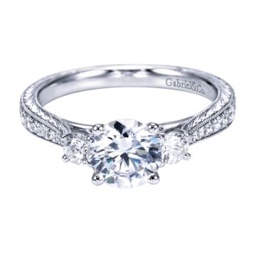 Gabriel & Co. 14k White Gold Contemporary 3 Stone Diamond Engagement Ring