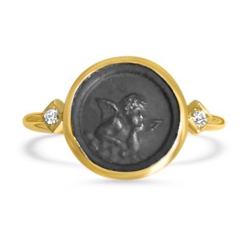Lex Fine Jewelry Angel Coin Ring With Diamonds 14k Yellow Gold .03ct