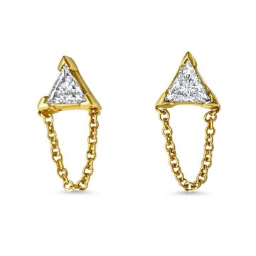 Lex Fine Jewelry "Tri"Angle Diamond Studs With Chain Dangle 14k Yellow Gold .35ct