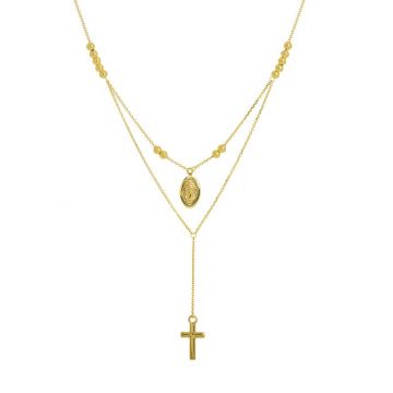 Midas 14k Yellow Gold Virgin Mary/ Cross Bead Adjustment Necklace