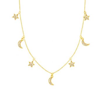 Midas 14k Yellow Gold Adjustable 1/6ct Diamond Star and Half Moon Necklace