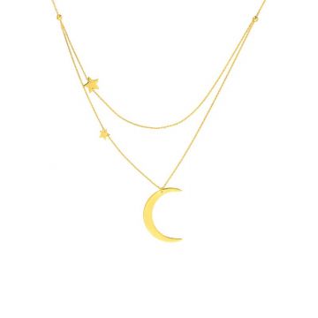 Midas 14k Yellow Gold Adjustable Crescent Moon and Star Layering Necklace