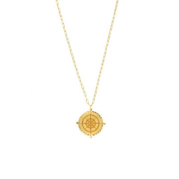 Midas 14k Yellow Gold Compass Medallion Paper Clip Chain Necklace