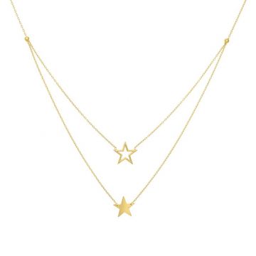 Midas 14k Yellow Gold Adjustable Solid and Open Star Layer Necklace