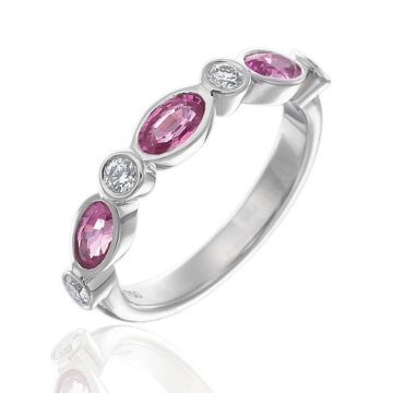 Gumuchian 18k White Gold Diamond & Pink Sapphire Stackable Ring