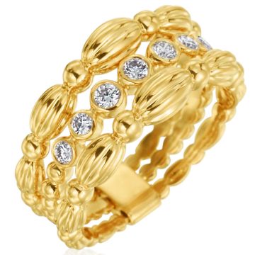 Gumuchian 18k Yellow Gold Diamond 3 Row Ring