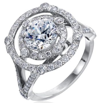 Gumuchian Carousel Platinum Diamond Illusion Double Halo Semi-Mount Engagement Ring