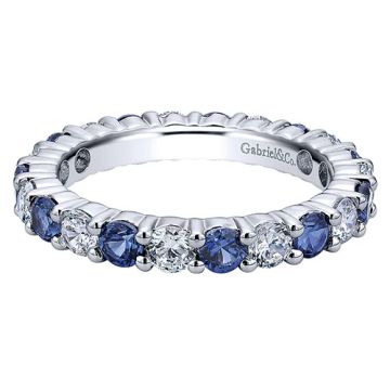 Gabriel & Co 14k White Gold 0.90ct Diamond and 1.07ct Sapphire Eternity Band
