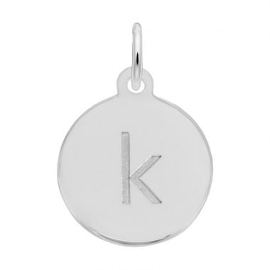 Rembrandt White Sterling Silver Petite Initial Disc - Lower Case Block K