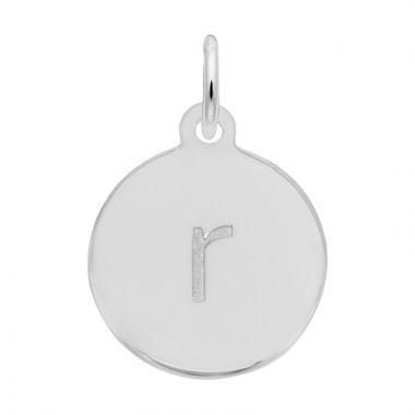 Rembrandt White Sterling Silver Petite Initial Disc - Lower Case Block R