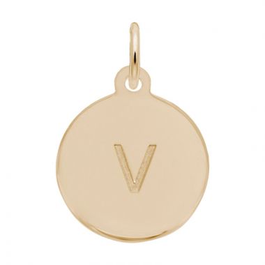 Rembrandt 10K Yellow Gold Petite Initial Disc - Lower Case Block V