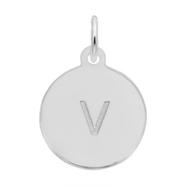 Rembrandt White Sterling Silver Petite Initial Disc - Lower Case Block V