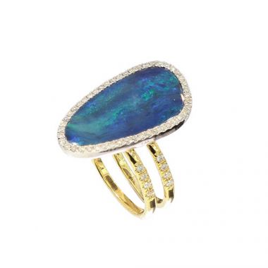 Meira T 14k Two Tone Gold Double Band Australian Opal and Diamond Ring