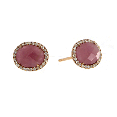 Meira T 12k Rose Gold Pink Sapphire Diamond Stud Earrings
