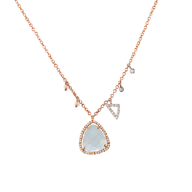 Meira T 14k Rose Gold Milky Aquamarine, Diamond and Pearl Necklace