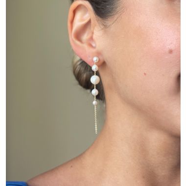 Lex Fine Jewelry Diana Graduated Pearl Stud Drop Earrings 14k White Gold