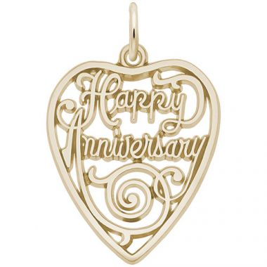 Rembrandt 14k Yellow Gold Happy Anniversary Heart Charm