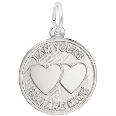 Rembrandt Sterling Silver I Am Yours 2 Hearts Disc Charm