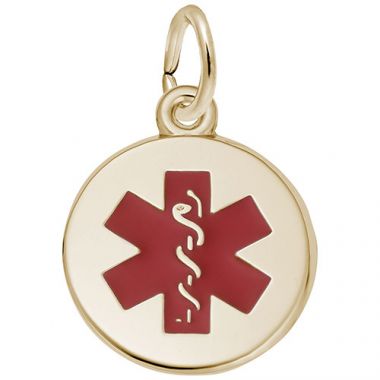 Rembrandt 14k Yellow Medical Charm with red painted symbol