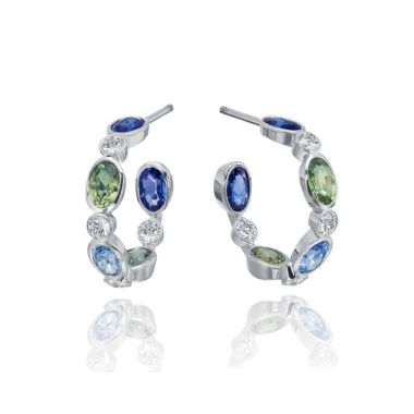 Gumuchian Marbella 18k White Gold Diamond Sapphire Hoop Earrings