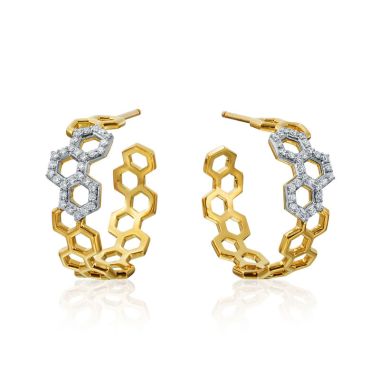 Gumuchian Honeybee "B" Two Tone 18k Gold Diamond Hoop Earrings