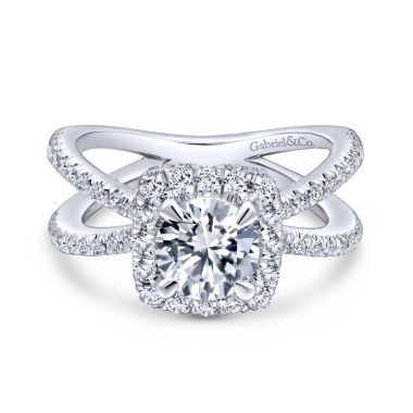 Gabriel & Co. 14k White Gold Rosette Split Shank Diamond Engagement Ring