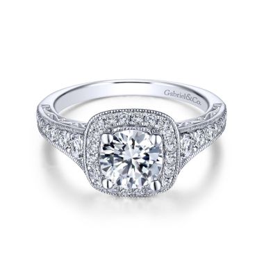 Gabriel & Co. 14k White Gold Victorian Halo Diamond Engagement Ring