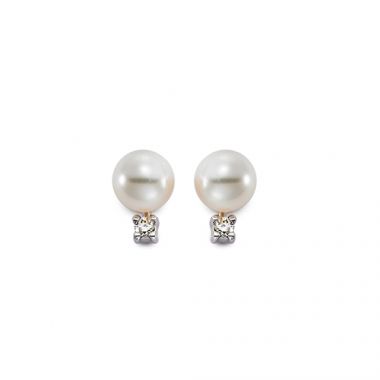 Mastoloni 6mm Freshwater Pearl & Diamond Stud Earrings