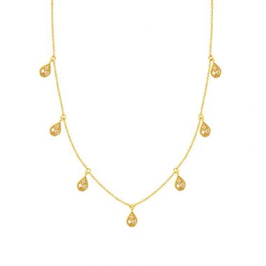 Midas 14k Yellow Gold Adjustable diamond 5 Piece Tear Drop Station Necklace