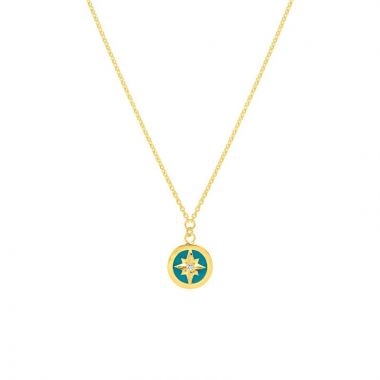 Midas 14k Yellow Gold Diamond Turquoise Enamel North Star Nautical Medallion