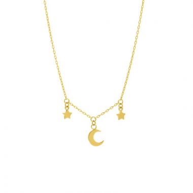 Midas 14k Yellow Gold Half Moon and Star Triple Dangle Necklace