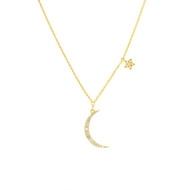 Midas 14k Yellow Gold Crescent Moon and Star Dangle Necklace