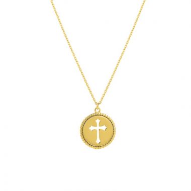 Midas 14k Yellow Gold Adjustable 12mm Cut Out Cross Medallion Necklace