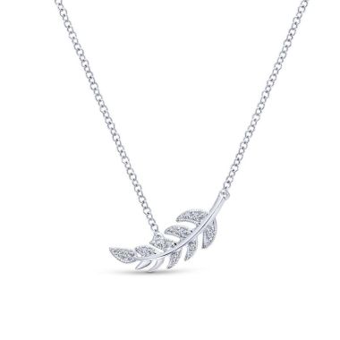 14K White Gold Diamond Leaf Pendant Necklace