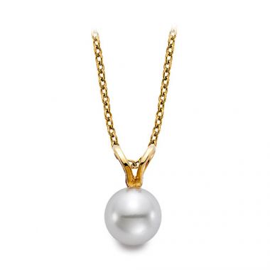 Ladies 18k Yellow Gold Pink Single Pearl Necklace