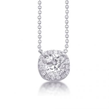 Epoque 14k White Gold Cushion Set Diamond Halo Necklace