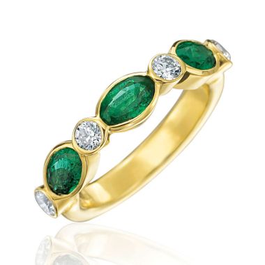 Gumuchian Marbella 18k Yellow Gold Diamond Emerald Stackable Ring