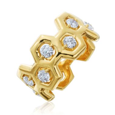 Gumuchian Honeybee "B" 18k Gold Honeycomb & Diamond Ring