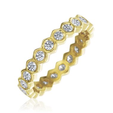 Gumuchian Honeybee "B" 18k Gold Honeycomb Bezel Diamond Band Ring