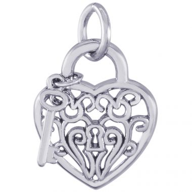 Rembrandt Sterling Silver Heart W/Key 2D Charm